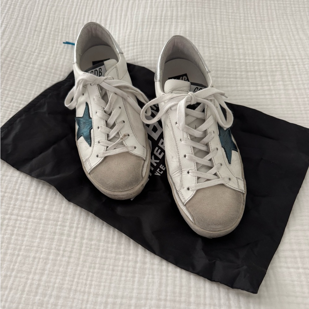 Golden Goose White and Blue Sneakers